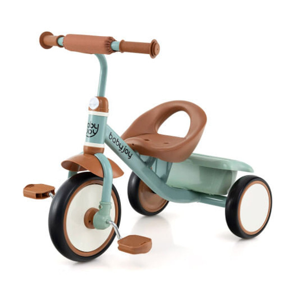 Toddler Tricycle Kids Trike with Adjustable Seat and Basket Aged 3-5 Years Old-Green - Color: Green D681-TQ10343GN