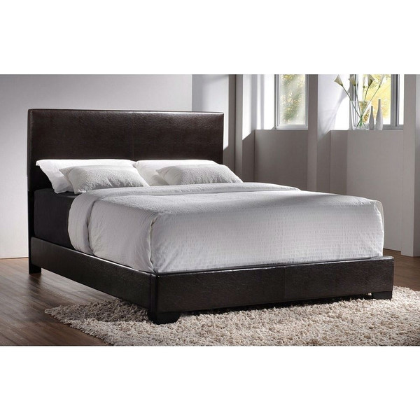 Queen size Dark Brown Faux Leather Upholstered Bed with Headboard Q280-CFQ1915151
