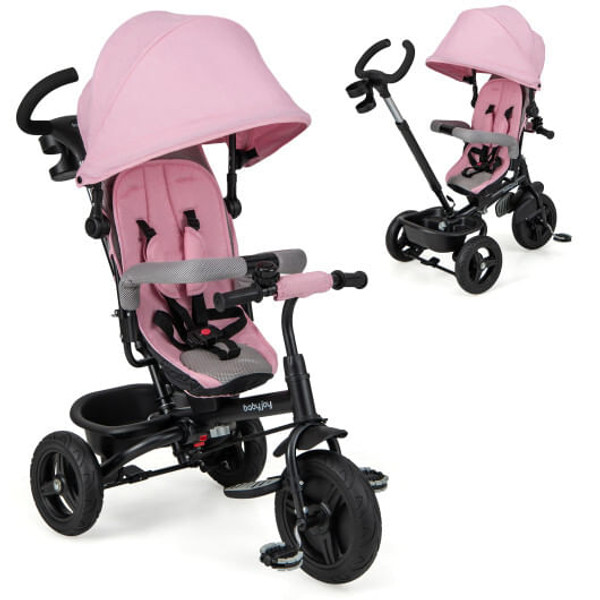 4-in-1 Baby Tricycle Toddler Trike with Reversible Seat and 5-Point Safety Harness-Pink - Color: Pi D681-TQ10182PI