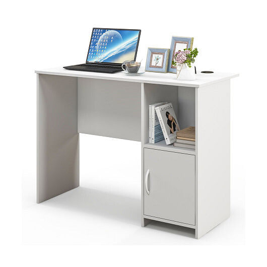 Modern Computer Desk with Cabinet-White B593-CB10683