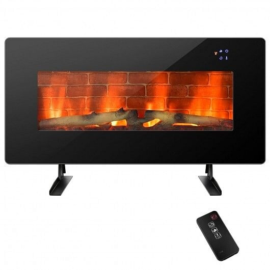 36 Inch Electric Wall Mounted Freestanding Fireplace with Remote Control-Black B593-FP10068US