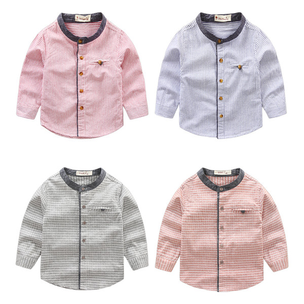 Long-sleeved Shirt, Children's Shirt, Baby Stand-up Collar Striped Clothes Q119-CJNT1204789