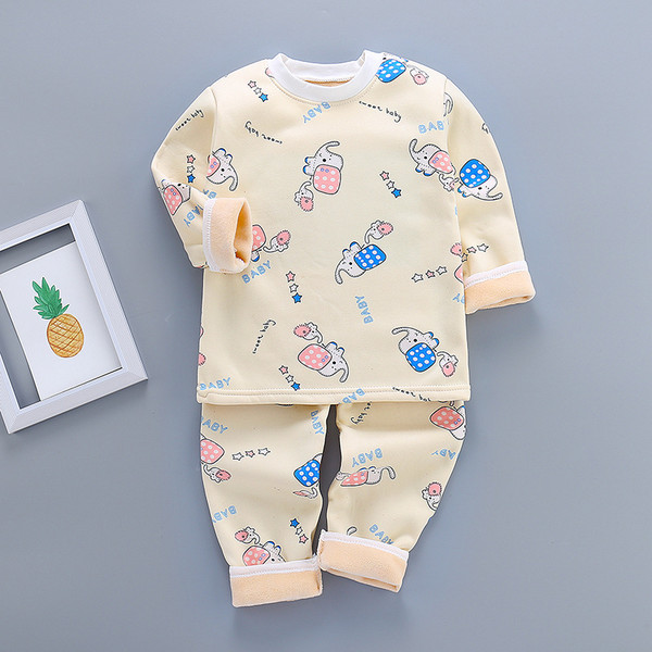 Color: Elephant yellow bottom, Size: 120cm - Thickened Thermal Underwear For Boys And Girls Autumn  Q119-CJNT118426541OL