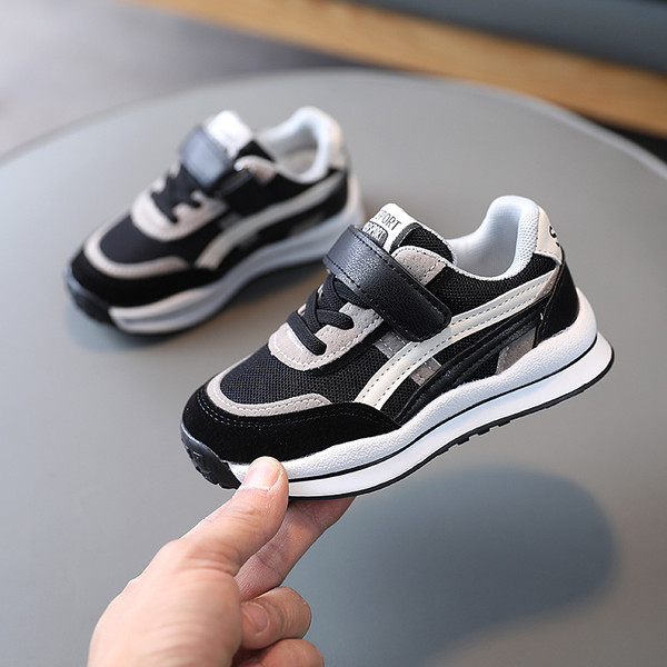 Size: 34, Color: Black - Kids Mesh Breathable Sneakers Running Shoes Q119-CJNT107995825YB