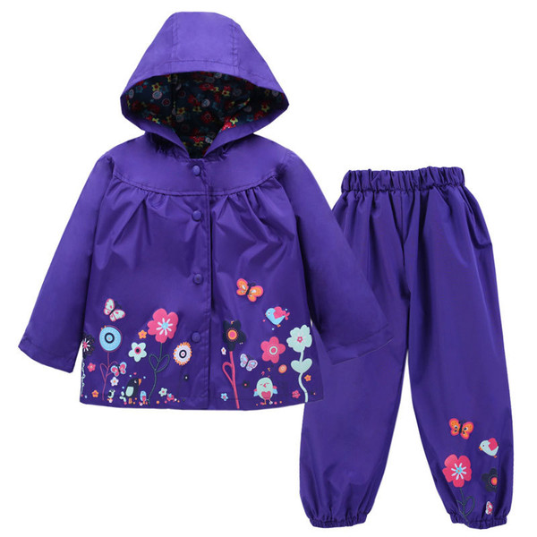 Color: Dark Blue, Child size: 120cm - Children's Suit Flower Windproof Rainproof Hooded Jacket Q119-CJYE122295013MN