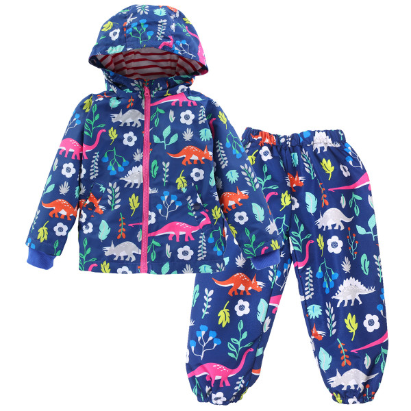 Color: Navy blue, Child size: 130cm - Children's Suit Flower Windproof Rainproof Hooded Jacket Q119-CJYE122295029CX