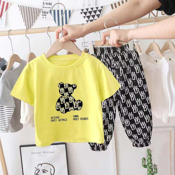 Color: Yellow short sleeves and pants, Size: 90cm - Children'S Short-Sleeved  Middle And Small West Q119-CJNT112105825YB