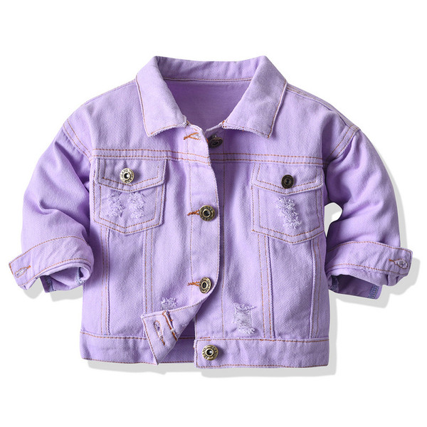 Color: Purple, Size: 130cm - Children's Multicolor Tie-Dyed Denim Jacket With Lapels And Long Sleev Q119-CJNT103924047UF