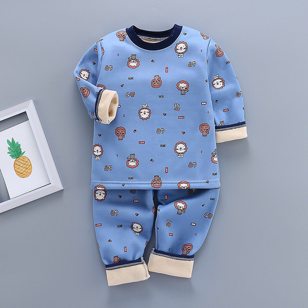 Color: Orchid lion suit full of flowe, Size: 130cm - Thickened Thermal Underwear For Boys And Girls Q119-CJNT118426577YB