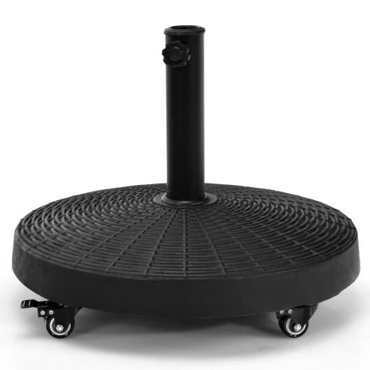 50 LBS Patio Wicker Style Resin Umbrella Base Stand Heavy Duty with Wheels - Color: Black D681-OP70852