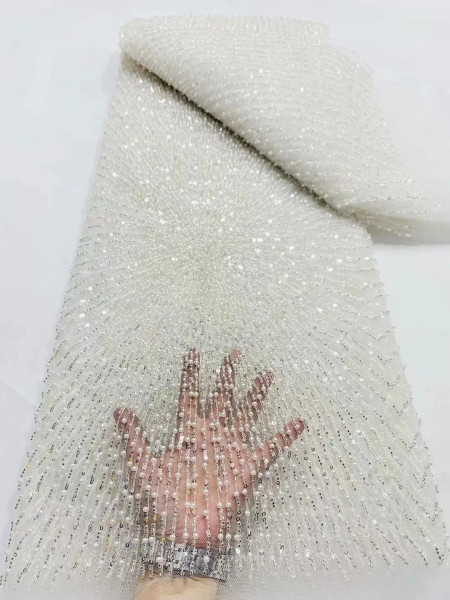 Color: Midnight Blue, Width: 120cm, Length: 5 yards - Wholesale Beaded Lace Fabric, French Mesh Wit F640-12000047021450089