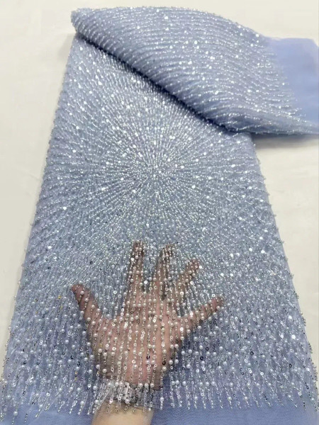 Color: green, Width: 120cm, Length: 5 yards - Wholesale Beaded Lace Fabric, French Mesh With Sequen F640-12000047021450087