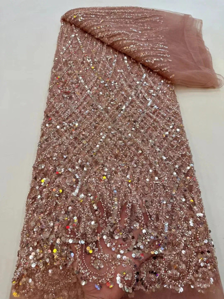 Color: RED, Width: 120cm, Length: 5 yards - Ni Ai African Sequins Beaded Groom Lace Fabric High Qua F640-12000047826051663