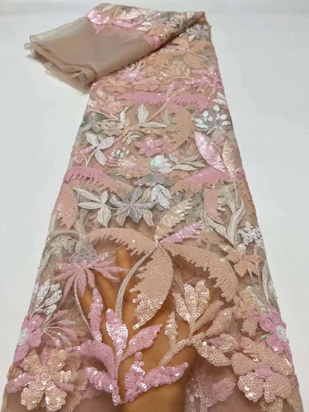 Color: Rosy Red, Width: 120cm, length: 5 yards - Latest Classic Superior Quality Elegant Embroidery F640-12000039618999708