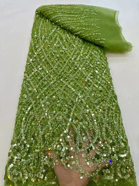 Color: pink, Width: 120cm, Length: 5 yards - Ni Ai African Sequins Beaded Groom Lace Fabric High Qu F640-12000047826051659