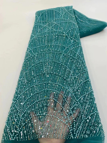 Color: WHITE, Width: 120cm, Length: 5 yards - Wholesale African Sequins Lace Fabric  French Embroid F640-12000046941332449