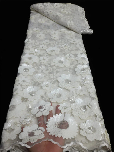 Color: Yellow, length: 5 yards, Width: 120cm - Mesh African Lace Fabric 2024 With Sequins Tulle Eve F640-12000034502221116