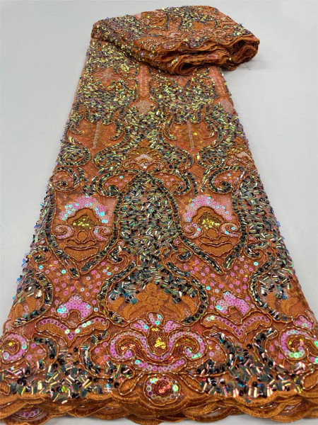 Color: pink, length: 3 YARDS, Width: 120cm - 2023 High Quality French Mesh Embroidery Sequins Lace  F640-12000034343182298