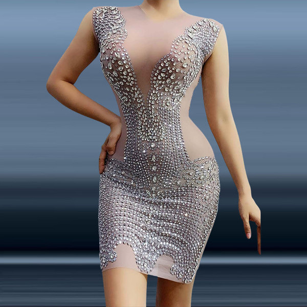 Slim Gauze Translucent Hip Wrap Dress Stage Performance Dress Women Q119-CJLY1655194