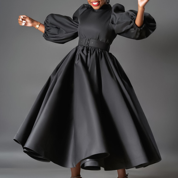 Loose Plus Size Fashion Solid Color Large Skirt Puff Sleeve Q119-CJLY2112545