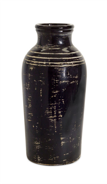 18" Black and Ivory Striped Urn Ceramic Floor Vase N270-516220 18" Black and Ivory Striped Urn Ceramic Floor Vase N270-516220