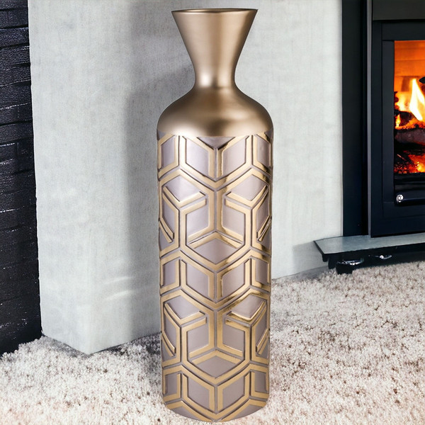 22" Rose Gold Geometric Cylinder Polyresin Floor Vase N270-468953 22" Rose Gold Geometric Cylinder Polyresin Floor Vase N270-468953