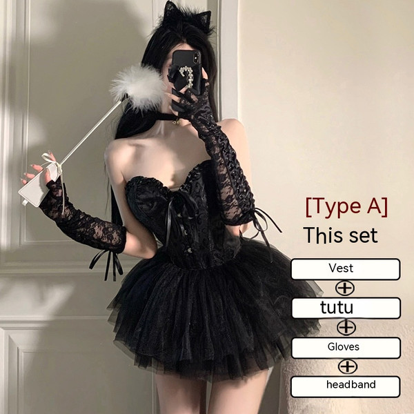 Color: A Black 4 Set, Size: L - Uniform Cosplay Plus Size Night Show Halloween Queen Dress Q119-CJYD199444111KP