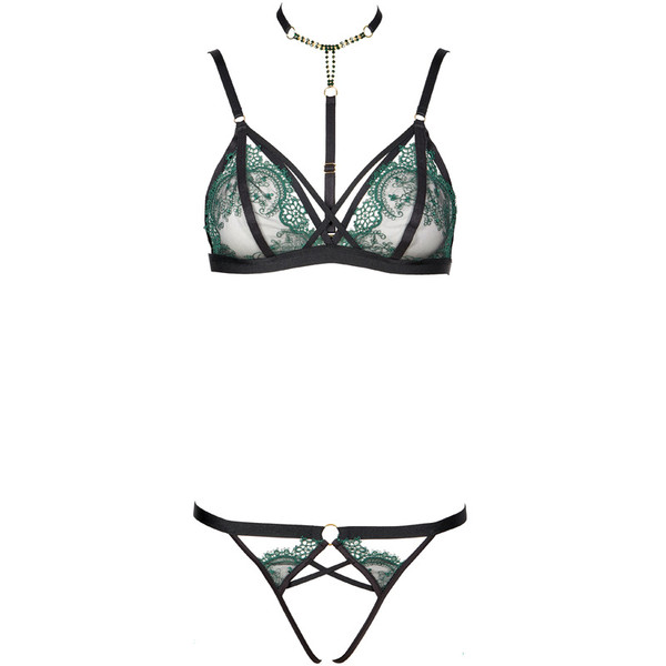 Color: Bra Open Crotch Pants, Size: S - Embroidered Mesh Thin Transparent Sexy Lingerie Garter Suit Q119-CJYD203698105EV