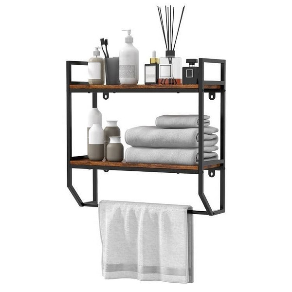 Wall Mounted Over Toilet 2-Shelf Bathroom Shelving Unit with Towel Bar Q280-OTSWMB402583641
