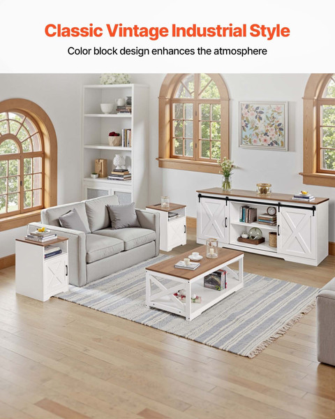  4 Pieces Farmhouse Coffee Table Sets, 40 in Coffee Table with 2 End Tables and 66 in TV Stand, Eas E415-KTZZTZBHBFZW2EWOH001V1