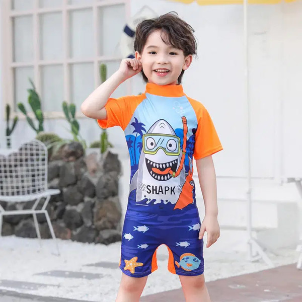 Color: SKY BLUE, Kid Size: 6M, Ships From: CHINA - Baby Boy One-piece Swimsuit Short Sleeve Swimwea F640-12000035116626674