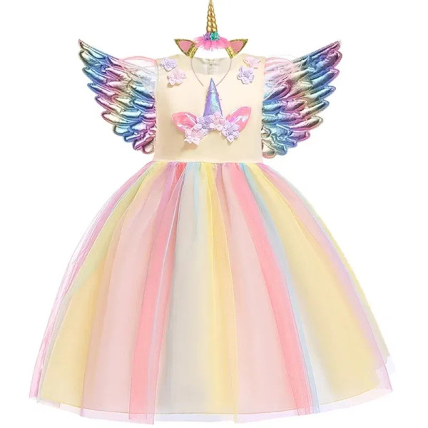 Color: black, Kid Size: 9 - Kids Unicorn Dress for Girls Party Dresses Flower Appliques Ball Gown L F640-12000029057838059