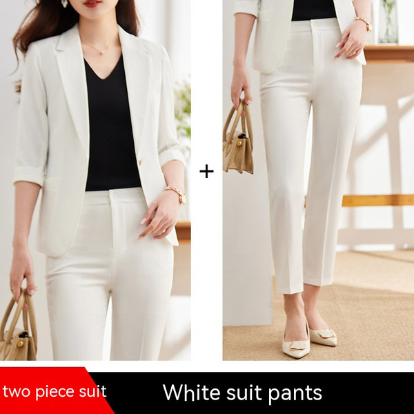 Color: White Suit Pants, size: XL - Women's Slim-fit 34 Sleeve Professional Suit Q119-CJYD197494239MN