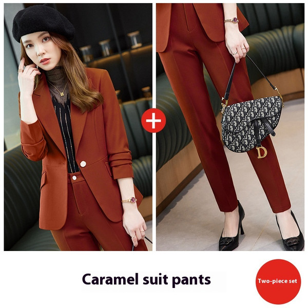 Color: Caramel Suit And Pants, Size: L - Business Suit Women's Fashion Blazer Two-piece Suit Q119-CJYD215310510JQ