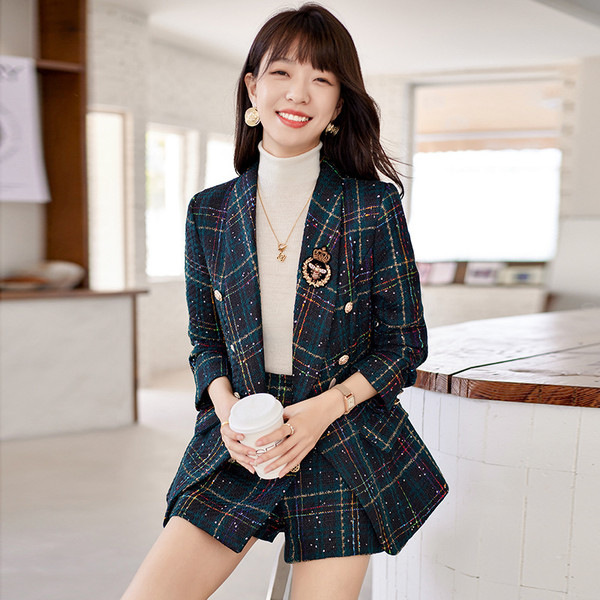 Color: Green Coat, Size: XXL - Women's Tweed Preppy Style Suit Skirt Q119-CJLS225698219SH