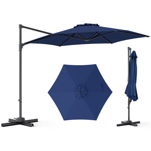 10 FT Patio Cantilever Umbrella with 360?° Rotation and Air Vent for Backyard and Poolside-Blue - C D681-NP13288NY