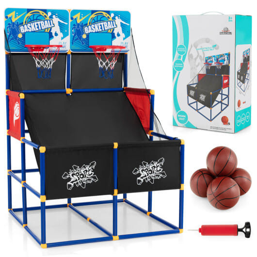 Kids Arcade Basketball Game Set with 4 Basketballs and Ball Pump - Color: Multicolor D681-SP37889