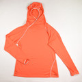 This orange activewear shirt with hood is a size XL, by Patagonia.