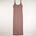 This mid length dress by Wild Fable is brown and black striped, sleeveless, and is a size S.