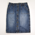 This mid length denim skirt is by Crazy Horse, a Liz Claiborne company, and is a size 6.