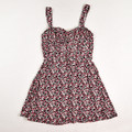 This is a short, pink and black floral, sundress by Row A, Size S.