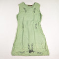 This moss green sleeveless dress by Meadow Lane is a Size M, and has embroidered details.