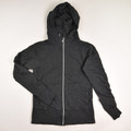 This is a fitted charcoal zip front sweatshirt with hood, size M.