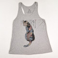 This is a grey soft knit tank with a Chinese Cat by Bear Dance, Size L.