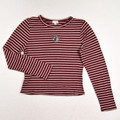 This is a burgundy and white stripe knit shirt by Range Kiss, Size XL.