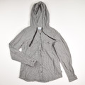 This women's black and white check blouse has a hood, is a size XS, and is Columbia brand.