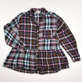This women's plaid flannel shirt has a peplum bottom, is a size L, by Vintage America.
