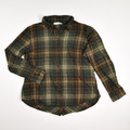 This women's green and brown plaid flannel shirt, size S, is from Keren Hart.