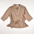 This tan, linen, belted blouse by Only Necessities is a size L.