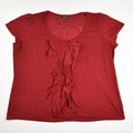 This red paisley patterned knit shirt with a front ruffle is by Apt. 9, a size 3X.